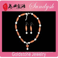 Wholesale Jewellery Goldstone Pendant Beaded Necklace And Earrings Goldstone Jewelry Set